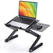 Load image into Gallery viewer, HUANUO Adjustable Laptop Stand, Laptop Desk for up to 15.6" Laptops, Portable Laptop Table Stand with 2 Strengthened CPU Fans, Detachable Mouse Pad, Ergonomic Lap Desk, TV Bed Tray, Standing Desk