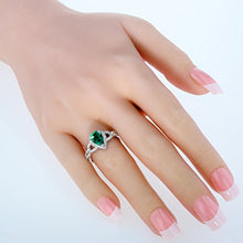 Load image into Gallery viewer, Simulated Emerald Sterling Silver Halo Crest Ring Size 6