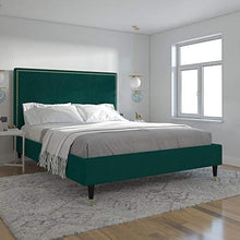 Load image into Gallery viewer, CosmoLiving by Cosmopolitan Audrey Upholstered, Emerald Green Velvet, Full Size Frame Bed