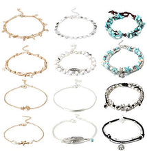 Load image into Gallery viewer, Finrezio 12PCS Ankle Bracelet for Women Girls Blue Stone Bead Turquoise Starfish Beach Anklets Chain Gold Silver Plated Foot Jewelry Set Adjustable