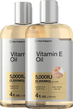 Load image into Gallery viewer, Natural Vitamin E Oil | 5000 IU | 8 oz (2 x 4oz) Value Pack | For Skin, Hair & Face | Vegetarian, Non-GMO, and Gluten Free Formula | By Horbaach