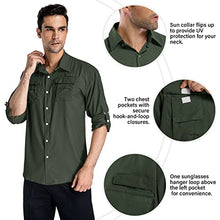 Load image into Gallery viewer, Mens Long Sleeve UV Protection Hiking Fishing UPF 50 Quick Dry Safari Camping Travelling Shirts (5052 Army Green XL)