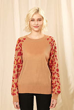 Load image into Gallery viewer, noflik Women's Knitted Leopard Print Pullover Sweaters Top with Raglan Balloon Sleeve (Camel, L)