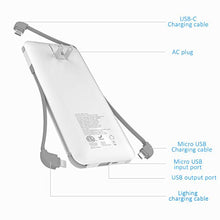 Load image into Gallery viewer, 10000mAh Q Portable Charger, Ultra Slim USB C Power Bank, 4 Output Dual Input External Battery Pack with Built-in AC Wall Plug,Built in Micro and USB C Three Cables Compatible with All mobilephone