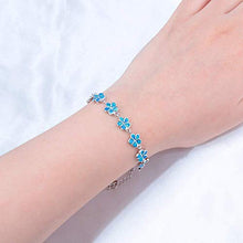 Load image into Gallery viewer, CiNily Sterling Silver Plated Blue Opal Flower Bracelet-Plumeria Hawaiian Flower Link Tennis Bracelet for Women October Birthstone Bracelet