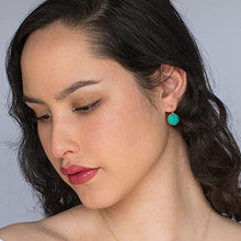 Load image into Gallery viewer, Turquoise Drop Earrings 14K Solid Gold - Beautiful 12mm Round Cut Natural Turquoise Gemstone December Birthstone Housed in Yellow Gold Dangle/Drop Earrings - Elegant Handmade Jewelry