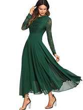 Load image into Gallery viewer, Milumia Women's Vintage Floral Lace Long Sleeve Ruched Neck Flowy Long Dress Green Medium