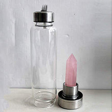 Load image into Gallery viewer, Crystal Water Bottle - Rose Quartz Gemstone Infused Elixir - Natural Wellness Healing - Glass/Stainless Steel