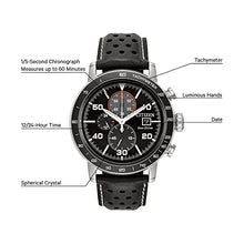 Load image into Gallery viewer, Citizen Eco-Drive Brycen Chronograph Mens Watch, Stainless Steel with Leather strap, Weekender, Black (Model: CA0649-14E)