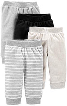 Load image into Gallery viewer, Simple Joys by Carter's Baby Girls' Neutral Fleece Pants, Pack of 4, Light Grey/Dark Grey/Black, Stripe, 0-3 Months