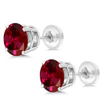 Load image into Gallery viewer, Gem Stone King 14K White Gold Red Created Ruby Stud Earrings For Women 2.00 Ct Round 6MM