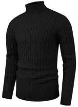 Load image into Gallery viewer, Sailwind Men's Twisted Knitted Turtleneck Sweater Casual Soft Pullover Sweaters for Men US Small Black