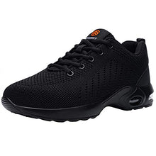 Load image into Gallery viewer, FENLERN Steel Toe Shoes for Women Lightweight Air Cushion Safety Sneakers Slip Resistant Work Shoes Comfortable Leather Upper Safety Toe Tennis Shoes (5, Black/Pink)