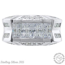 Load image into Gallery viewer, Men's Sterling Silver .925 Designer Ring Band Featuring 52 Round and Baguette Invisible and Channel Set Cubic Zirconia (CZ) Stones (14)