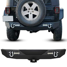 Load image into Gallery viewer, Rear Bumper Compatible with 2007-2018 Jeep Wrangler JK & Unlimited Rock Crawler Bumper w/2" Hitch Receiver, D-Ring, LED Lights (Textured Black)