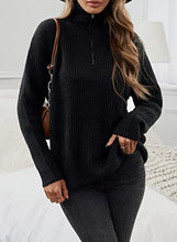 Load image into Gallery viewer, Uusollecy Women Long Sleeve Zipper Sweater Pullover, Fleece Solid Crochet Outwear, Casual Loose Sweaters Tops Fall Winter for Women Black Small