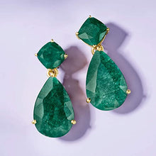 Load image into Gallery viewer, Ross-Simons 19.20 ct. t.w. Emerald Drop Earrings in 18kt Gold Over Sterling