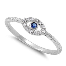 Load image into Gallery viewer, Evil Eye Blue Simulated Sapphire Polished Ring New .925 Sterling Silver Band Size 12