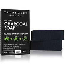 Load image into Gallery viewer, Natural Activated Charcoal Soap Bar (2-Pack) | Hand, Foot & Body Soap for Acne, Blackheads, Eczema, Athletes Foot | Tea Tree, Peppermint & Charcoal Soap | Vegan, Cruelty Free | Made In USA | 8 Oz