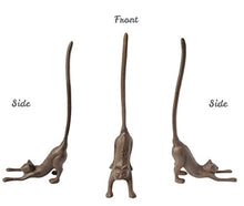 Load image into Gallery viewer, Comfify Yoga Cat Decorative Paper Towel Holder or Toilet Paper Holder Adorable “Downward Dog” Pose Kitty- Cast Iron Paper Towel Stand - Antiqued Cast Iron Storage - Multiple uses - 19” Tall.