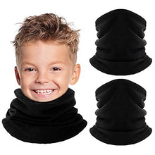 Load image into Gallery viewer, Kids Neck Warmer Gaiter Winter Fleece Snood Thermal Windproof Ski Tube Scarf for Cold Weather, Thick Face Mask for Girls&Boys Black (2 Pack)