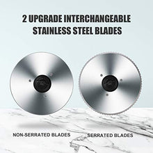 Load image into Gallery viewer, Meat Slicers Electric, Food Deli Slicers with Two 7.5” Serrated Stainless Steel Blade Upgrade Precisely Cuts Meat, Cheese, Bread, Fruit & Veggies, Adjustable Thickness Dial, Non-Slip Feet (2 Blade)