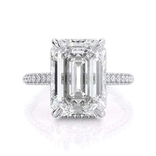 Load image into Gallery viewer, KEYZAR Engagement Rings for Women, Handmade Solitaire, 5ct Emerald Cut Moissanite 0.75ct 3D Diamonds Pave, 14k or 18k White Gold Wedding Promise Rings for Her, Includes Box (D-F Color, VVS1 Clarity)