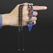 Load image into Gallery viewer, Jovivi 6mm Natural Sodalite Crystal Pendulum Necklace Lava Rock Labradorite Healing Chakra Triangle Pendulum Crystal w/Moon 25inches Adjustable