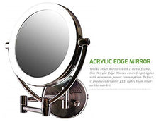 Load image into Gallery viewer, Ovente 7.5" Lighted Wall Mount Makeup Mirror, 1X & 10X Magnifier, Spinning Double Sided Round LED w/ Dimmer Switch, Extend, Retractable & Folding Arm, Battery USB Powered Antique Brass MLW75AB1X10X