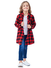 Load image into Gallery viewer, OCHENTA Girls' Buffalo Plaid Shirt, Long Sleeve Button Down Flannel Mid Long Tops NC001 Black Red 110CM - 4-5 Years