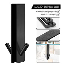 Load image into Gallery viewer, Double Side Bathroom Towel Hooks Set, 7 Inches Shower Hook for Frameless Glass Shower Doors, Brushed Nickel Extended Towel Racks Hanger with Non-Slip Sponge Pad for Loofah - Black (2 Pack)