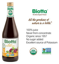 Load image into Gallery viewer, Biotta Organic Breuss Vegetable Juice - 100% Juice Superfood With Beetroot, Carrot, Radish, Potato & Celery Juices - Help Improve Overall Wellness - Excellent Source of Potassium (16.9 Fl Oz, Pk of 6)