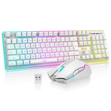 Load image into Gallery viewer, RedThunder K10 Wireless Gaming Keyboard and Mouse Combo, LED Backlit Rechargeable 3800mAh Battery, Mechanical Feel Anti-ghosting Keyboard + 7D 3200DPI Mice for PC Gamer (White)