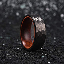 Load image into Gallery viewer, King Will 8mm Black Tungsten Carbide Ring Inner Hole Inlaid Wood Hammered Texture Flat Style 14