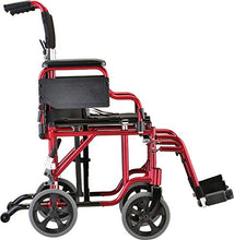 Load image into Gallery viewer, NOVA Medical Products Lightweight Transport Chair with Removable & Flip Up Arms for Easy Transfer, Anti-Tippers Included, Red, 19"