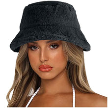 Load image into Gallery viewer, BCDlily Winter Bucket Hat for Women Men, Fluffy Fuzzy Warm Cloche Hats Furry Fisherman Cap (Black)