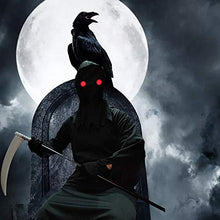 Load image into Gallery viewer, Grim Reaper Halloween Costume with Glowing Red Eyes for Kids, Scythe Included, Large Size(Age 12-14)