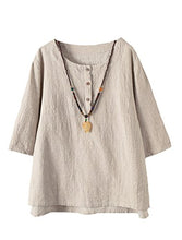 Load image into Gallery viewer, Minibee Women's 3/4 Sleeve Cotton Linen Jacquard Blouses Top T-shirt (M, Apricot)