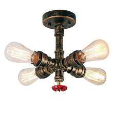 Load image into Gallery viewer, Wen long shop Wall lamp Industrial Vintage Rustic Steampunk Metal Water Pipe Retro Ceiling Pendant Light 4 Lights Edison Lamp Chandelier Hanging Light Fixture Copper Finish
