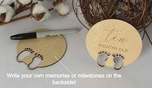 Load image into Gallery viewer, Baby Monthly Cards, Reusable,Baby Gift Sets, Blocks Stickers, Set of 14 - Includes Elegant Drawstring Bag w/Wood Gift Tag