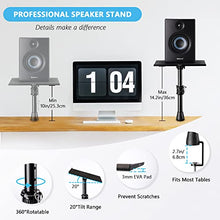 Load image into Gallery viewer, Professional Studio Monitor Speaker Stands Pair, High-Strength Aluminum Alloy, Height Adjustable, Bietrun Universal Desk Mount Shelf Tray Stands for Desktop Speaker, Bookshelf Speaker, Laptop