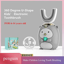 Load image into Gallery viewer, WDSJ U-Shaped Toothbrush Automatic Toothbrush 360° 360 Degree U-Shape Kids’ Electronic Toothbrush Teeth Whitening Automatic Children Lovely Electric Toothbrushes Smart Timer Ipx7-Penguin 6 To14