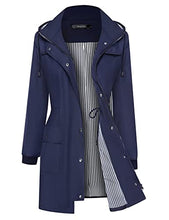 Load image into Gallery viewer, Women Raincoat Hooded Trench Coat Active Outdoor Rain Jacket Lightweight Rain Coats Navy Blue XL