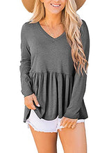 Load image into Gallery viewer, Fuedage Women's Soldi Long Sleeve Causal Pleated Babydoll Tops V Neck Gray Medium