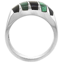 Load image into Gallery viewer, Sterling Silver Black Obsidian & Malachite Ring for Men Oval Vertical Stripes Solid Back Handmade, Size 9