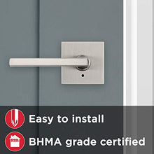 Load image into Gallery viewer, Kwikset 91550-001 Halifax Door Handle Lever with Modern Contemporary Slim Square Design for Home Bedroom or Bathroom Privacy in Satin Nickel