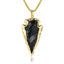 Load image into Gallery viewer, COAI Raw Obsidian Dragonglass Arrowhead Pendant Necklace for Men 31.5"