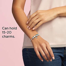 Load image into Gallery viewer, PANDORA Jewelry Moments Sparkling Heart Clasp Snake Chain Charm Cubic Zirconia Bracelet in Sterling Silver, 7.5"
