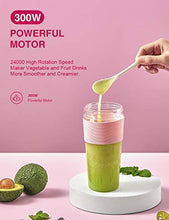 Load image into Gallery viewer, Portable Blender, 300W Rechargeable Personal Blender for Shakes and Smoothies, Mini Blender with Tritan Travel Cup for Sports, Travel, Gym, Home and Office, Pink