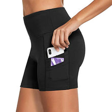 Load image into Gallery viewer, BALEAF Women's 5" Running Yoga Workout Compression Seamless Active Volleyball Shorts Pocketed Shorts Black Size M